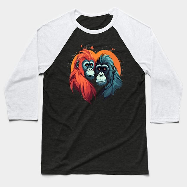 Orangutan Couple Valentine Baseball T-Shirt by JH Mart